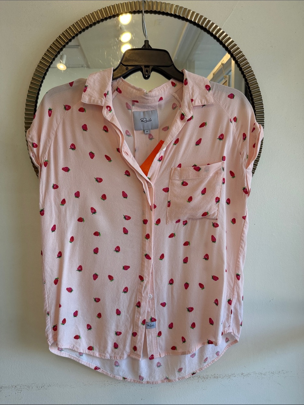 Rails Pink Strawberry-Print Short Sleeve Button-Down Shirt
